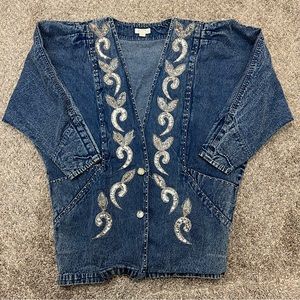 Vintage Ultra‎ denim jacket womens medium embellished blue  silver western 80s